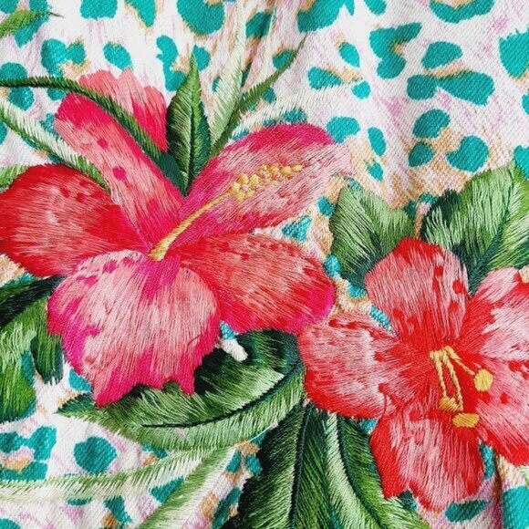 ANNA MOLINARI Floral Embroidered Crop Jeans Leopard Print Sz M - Picture 5 of 12